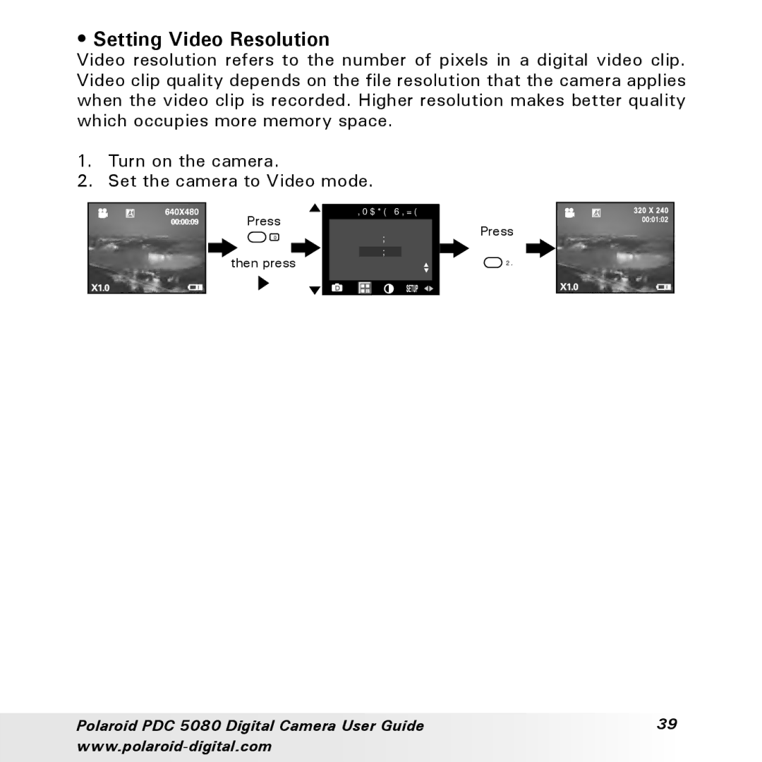 Polaroid PDC 5080 manual Setting Video Resolution 