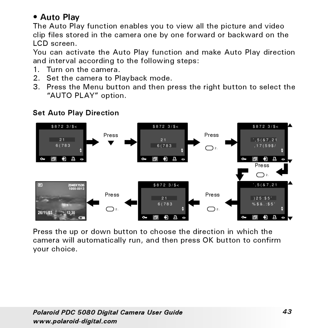 Polaroid PDC 5080 manual Set Auto Play Direction 