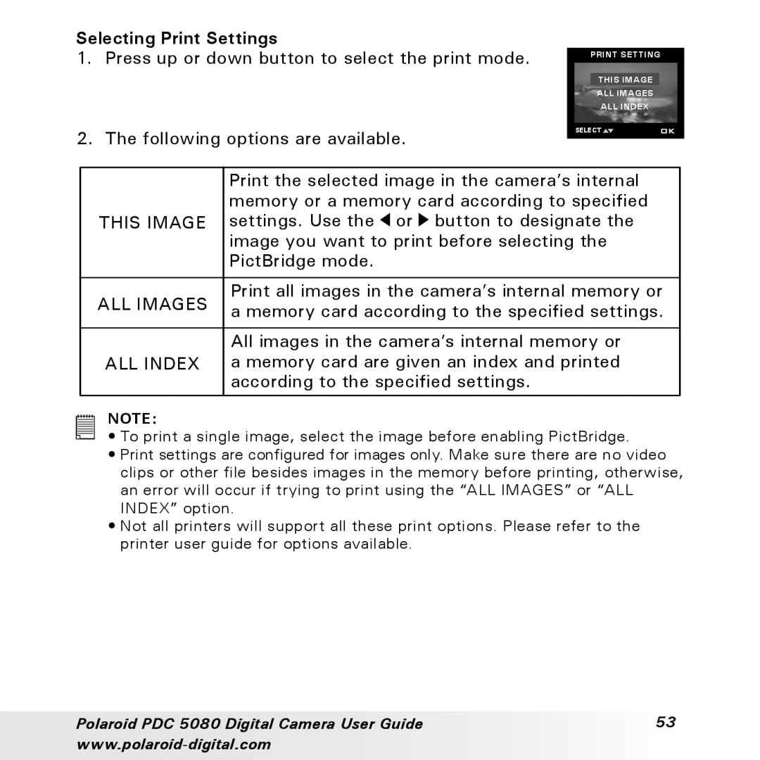 Polaroid PDC 5080 manual Selecting Print Settings, This Image 