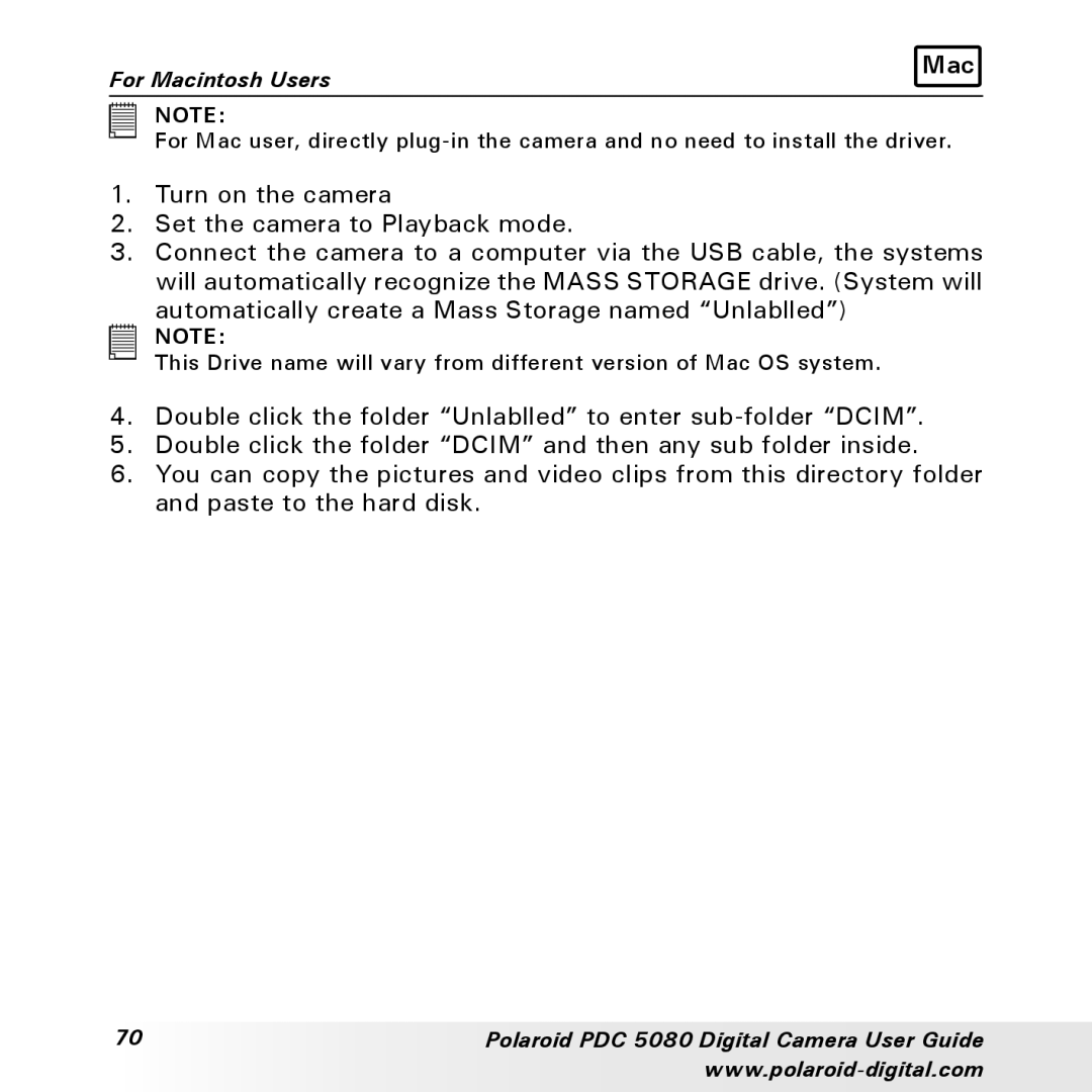 Polaroid PDC 5080 manual Mac 
