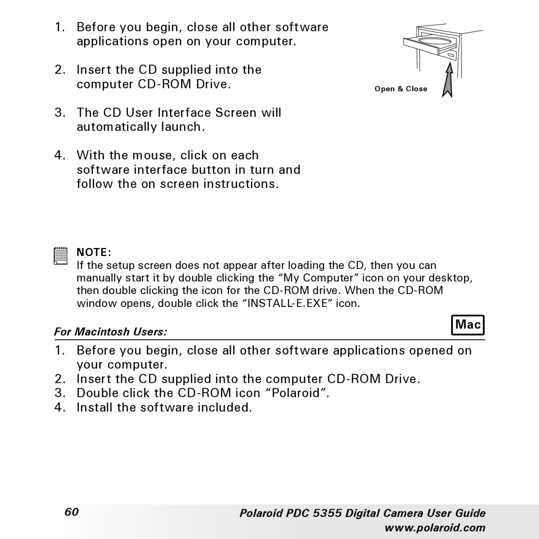 Polaroid PDC 5355 manual Mac 