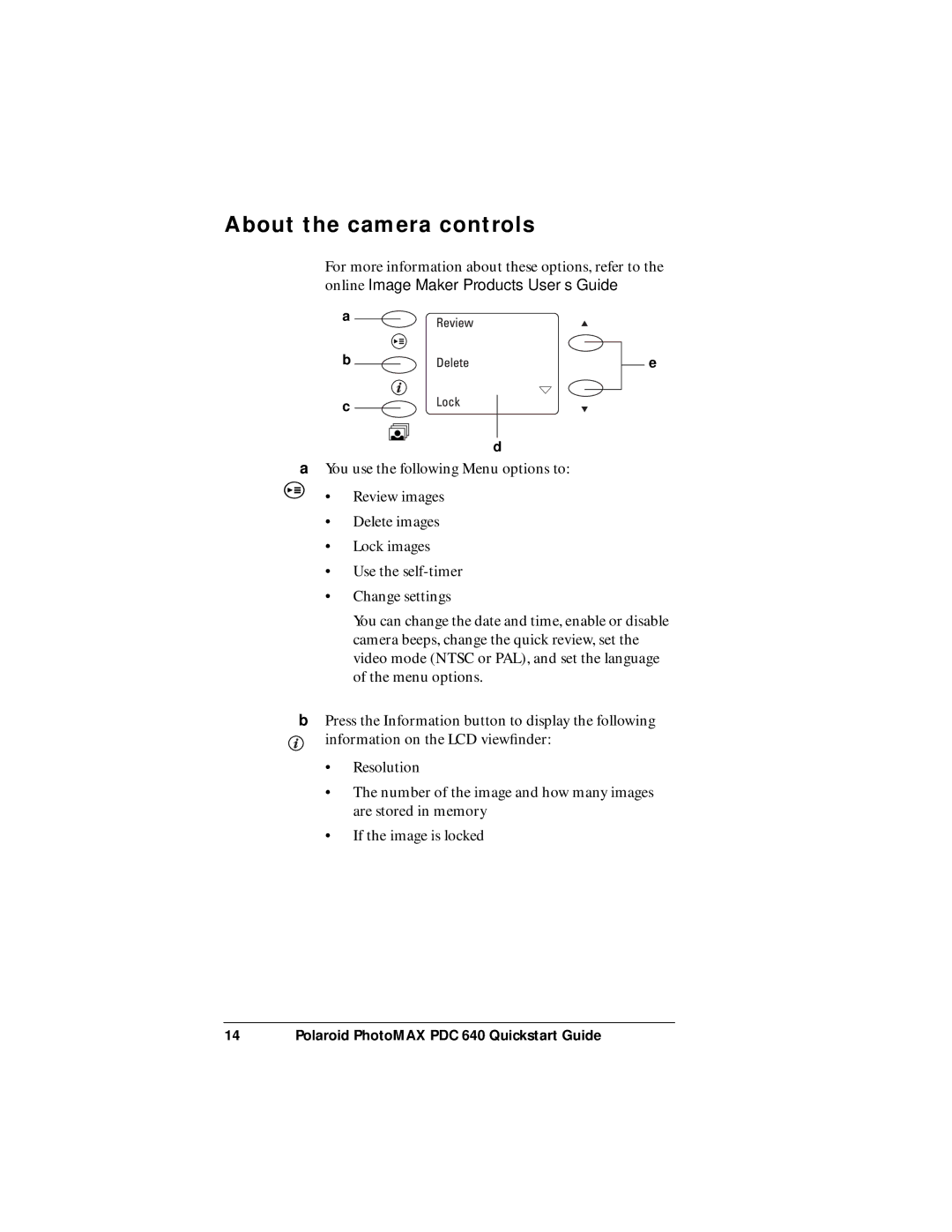 Polaroid PDC 640 manual About the camera controls 