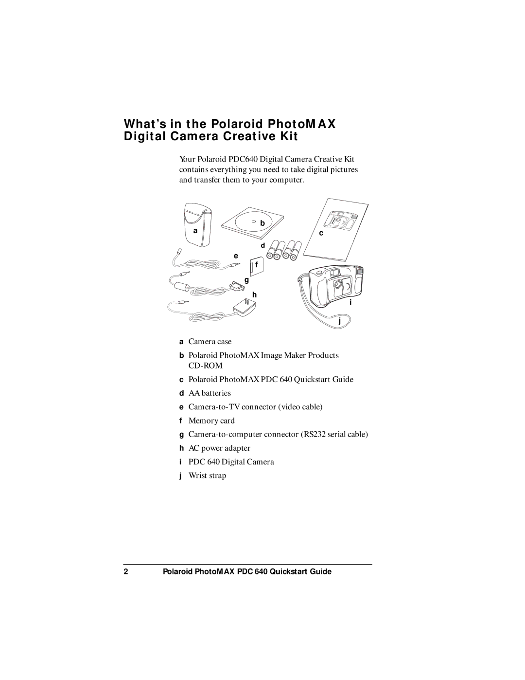 Polaroid PDC 640 manual What’s in the Polaroid PhotoMAX Digital Camera Creative Kit, Cd-Rom 