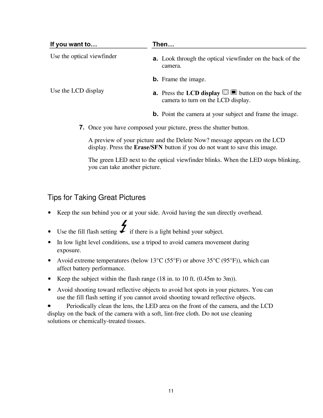 Polaroid PDC 700 manual Tips for Taking Great Pictures, If you want to… Then…, Press the LCD display 