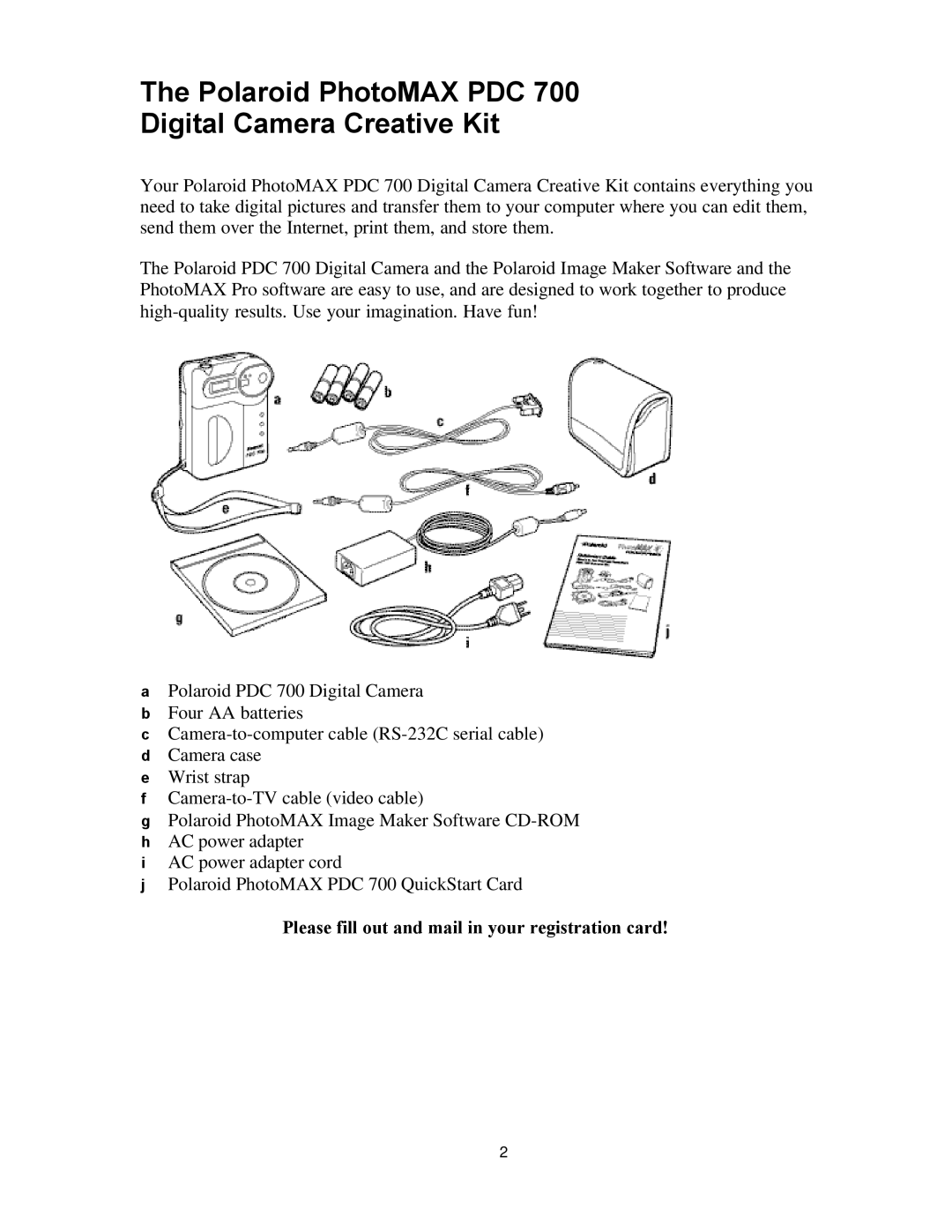 Polaroid PDC 700 Polaroid PhotoMAX PDC Digital Camera Creative Kit, Please fill out and mail in your registration card 