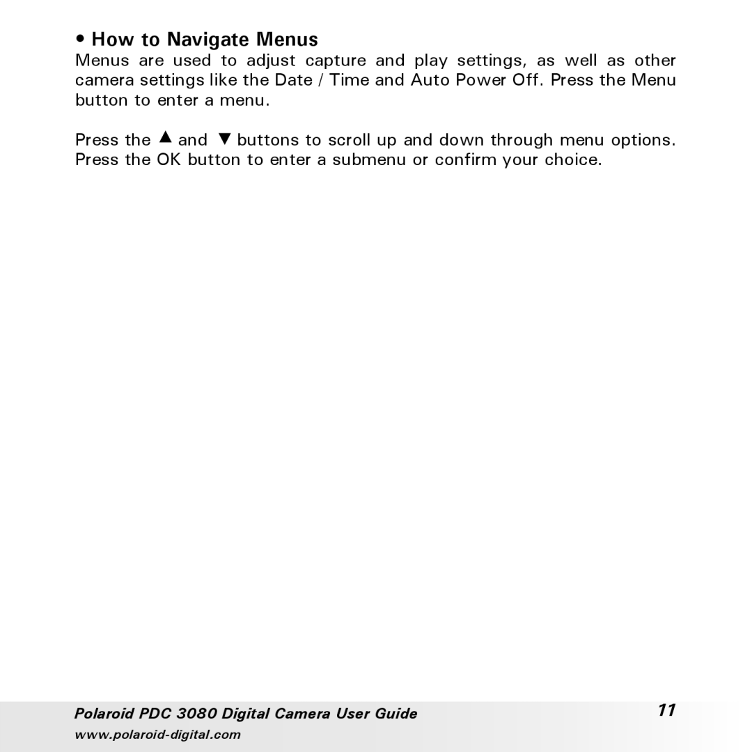 Polaroid PDC3080 manual How to Navigate Menus 