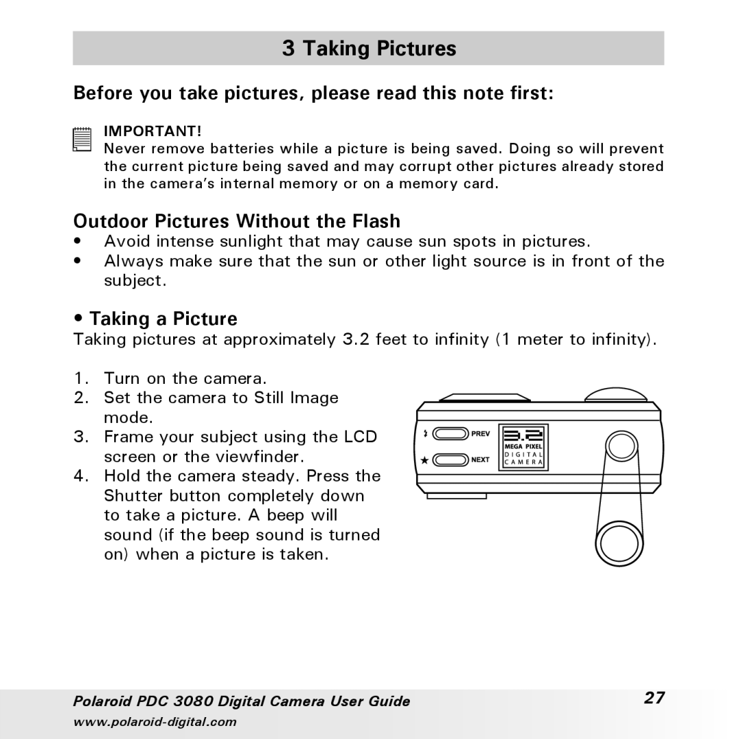 Polaroid PDC3080 manual Taking Pictures, Before you take pictures, please read this note first, Taking a Picture 