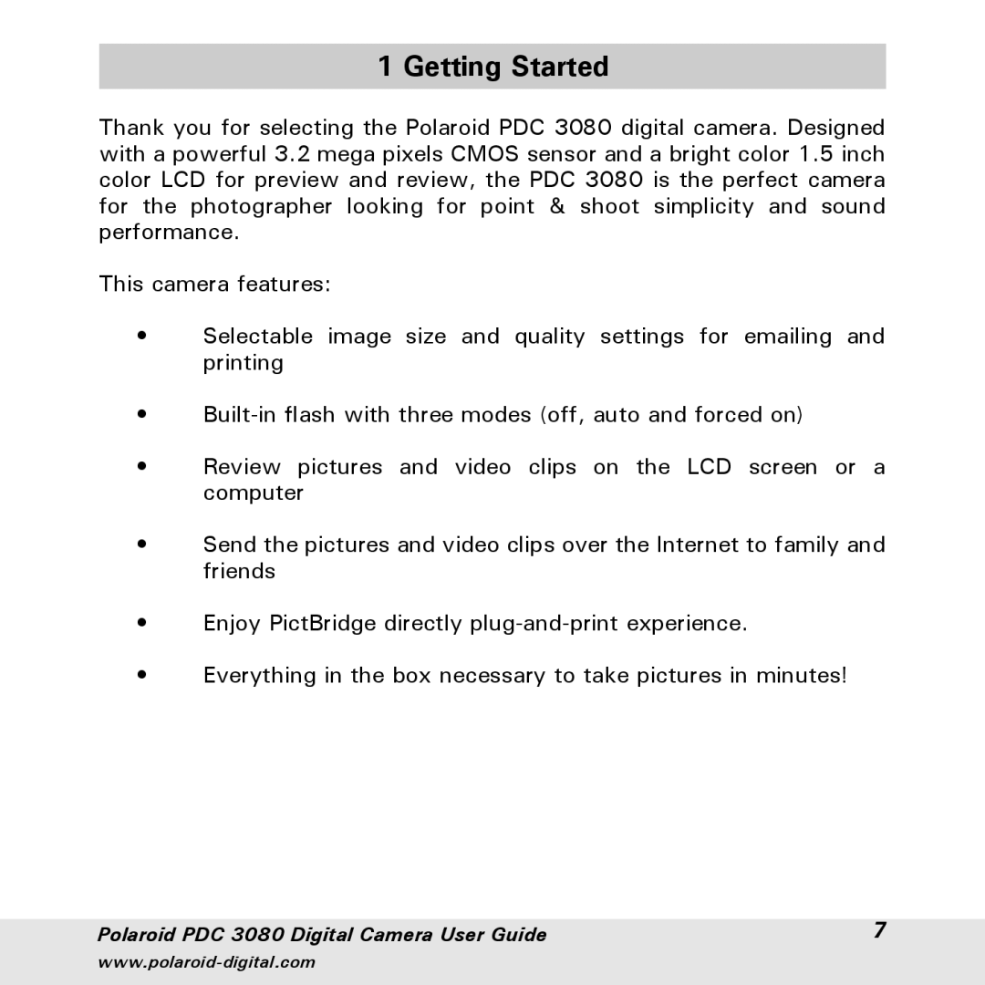 Polaroid PDC3080 manual Getting Started 