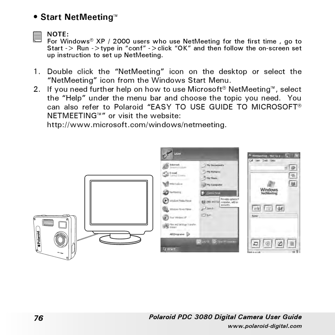 Polaroid PDC3080 manual Start NetMeeting 