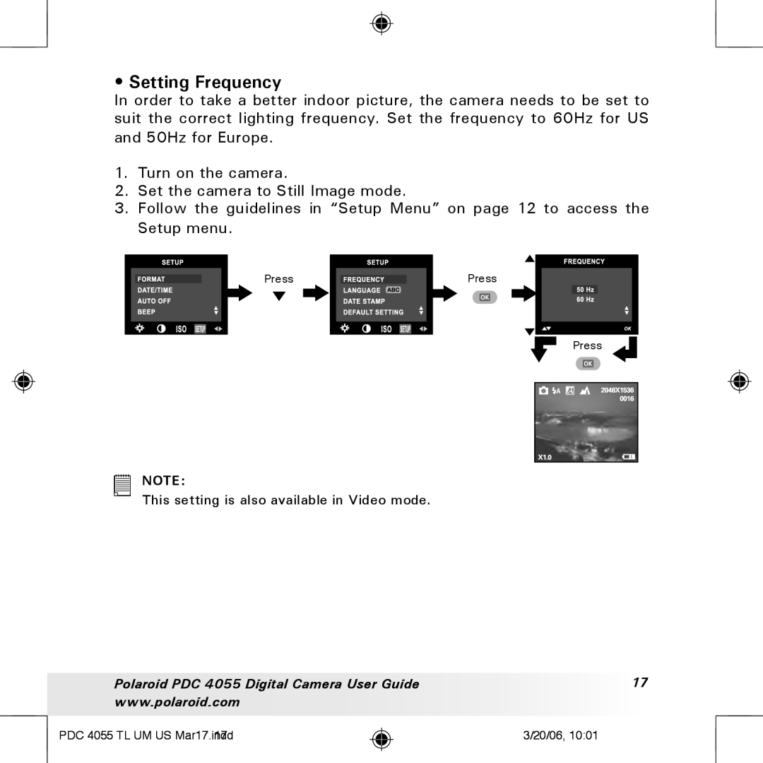 Polaroid PDC4055 manual Setting Frequency 