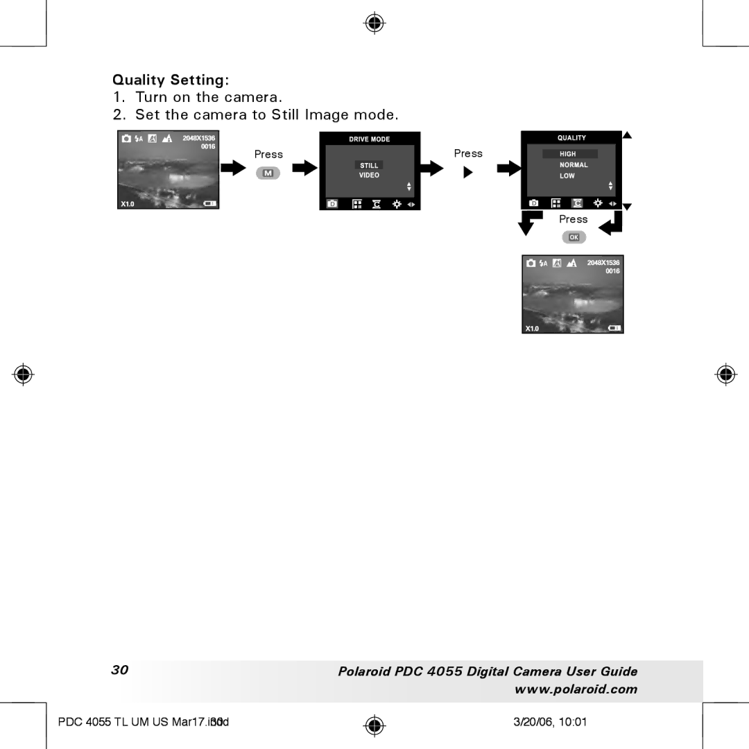 Polaroid PDC4055 manual Quality Setting 
