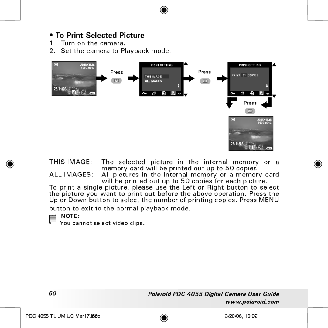 Polaroid PDC4055 manual To Print Selected Picture 