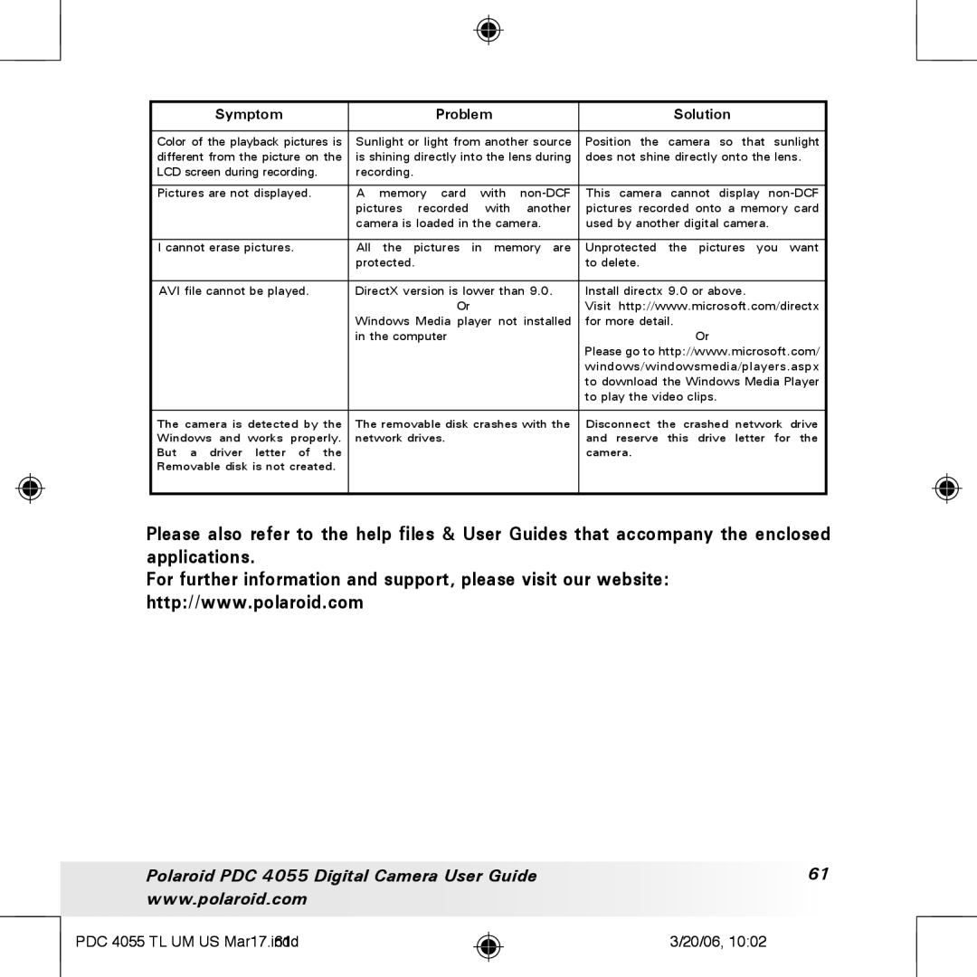 Polaroid PDC4055 manual PDC 4055 TL UM US Mar17.indd61 20/06 