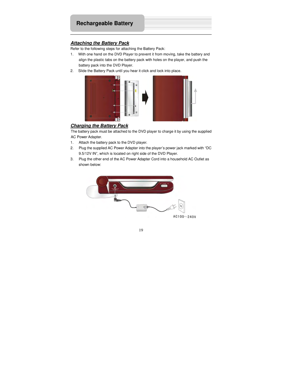 Polaroid PDM-0082M user manual Attaching the Battery Pack, Charging the Battery Pack 