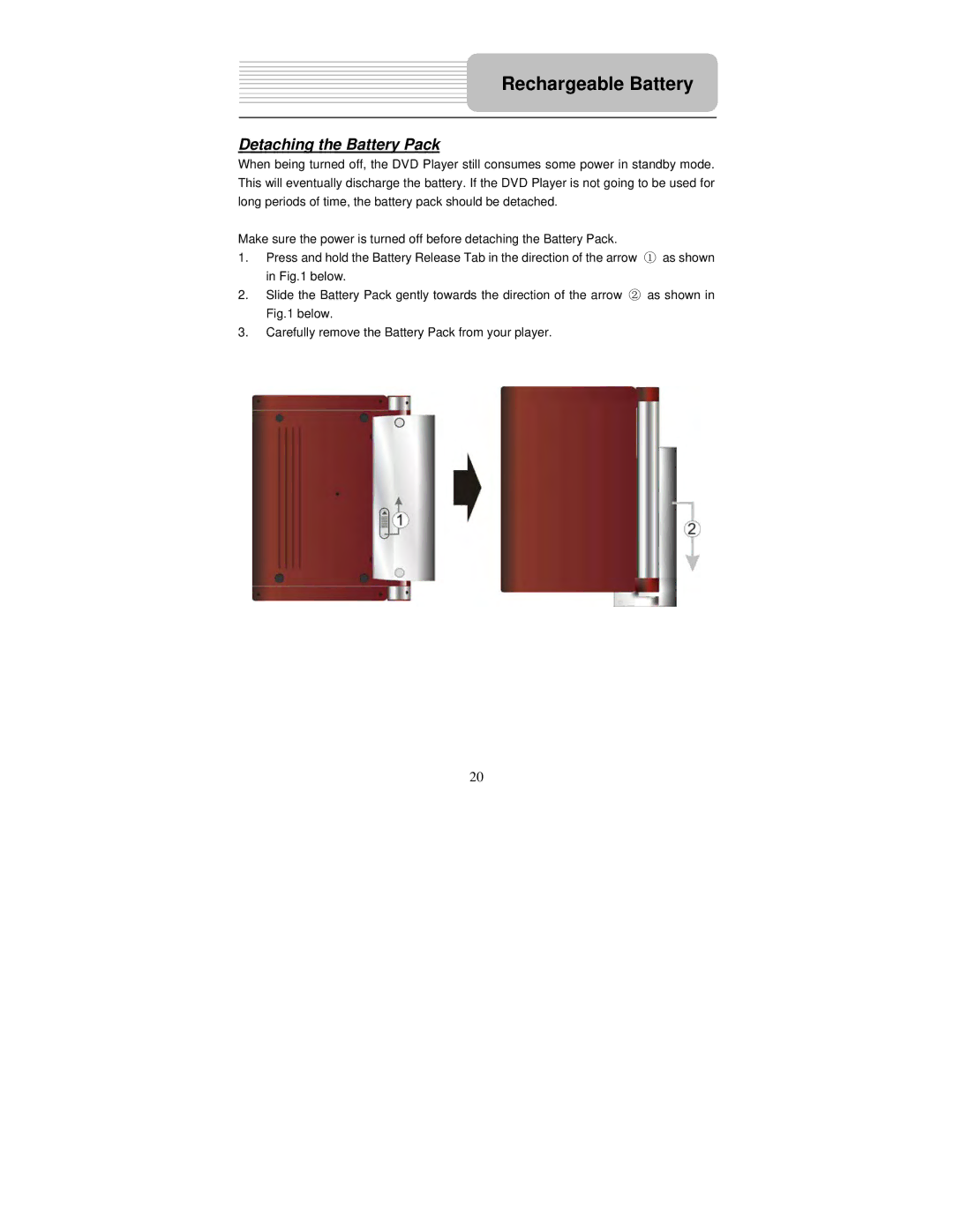 Polaroid PDM-0082M user manual Detaching the Battery Pack 