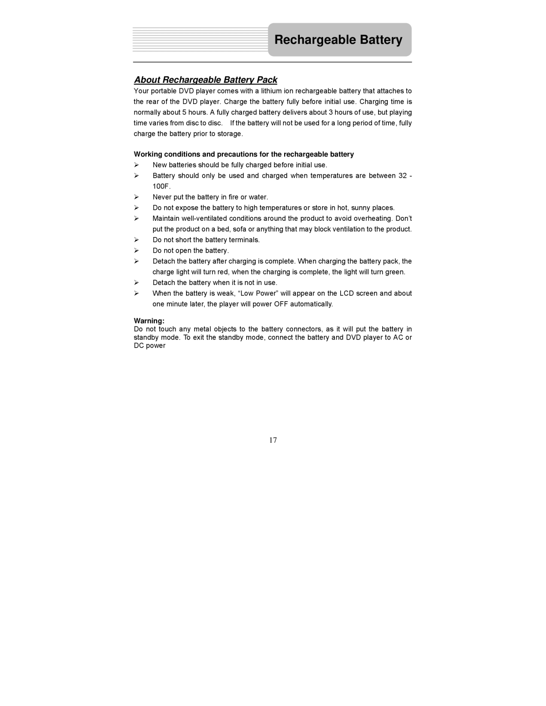 Polaroid PDM-0711 operation manual About Rechargeable Battery Pack 