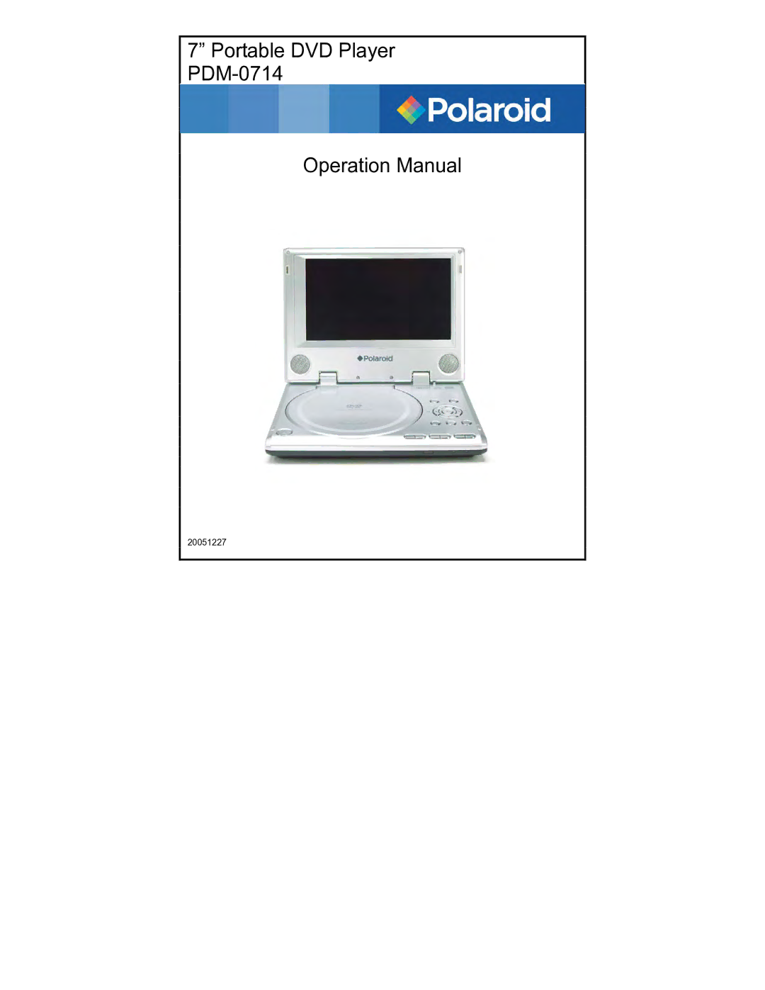 Polaroid operation manual Portable DVD Player PDM-0714 