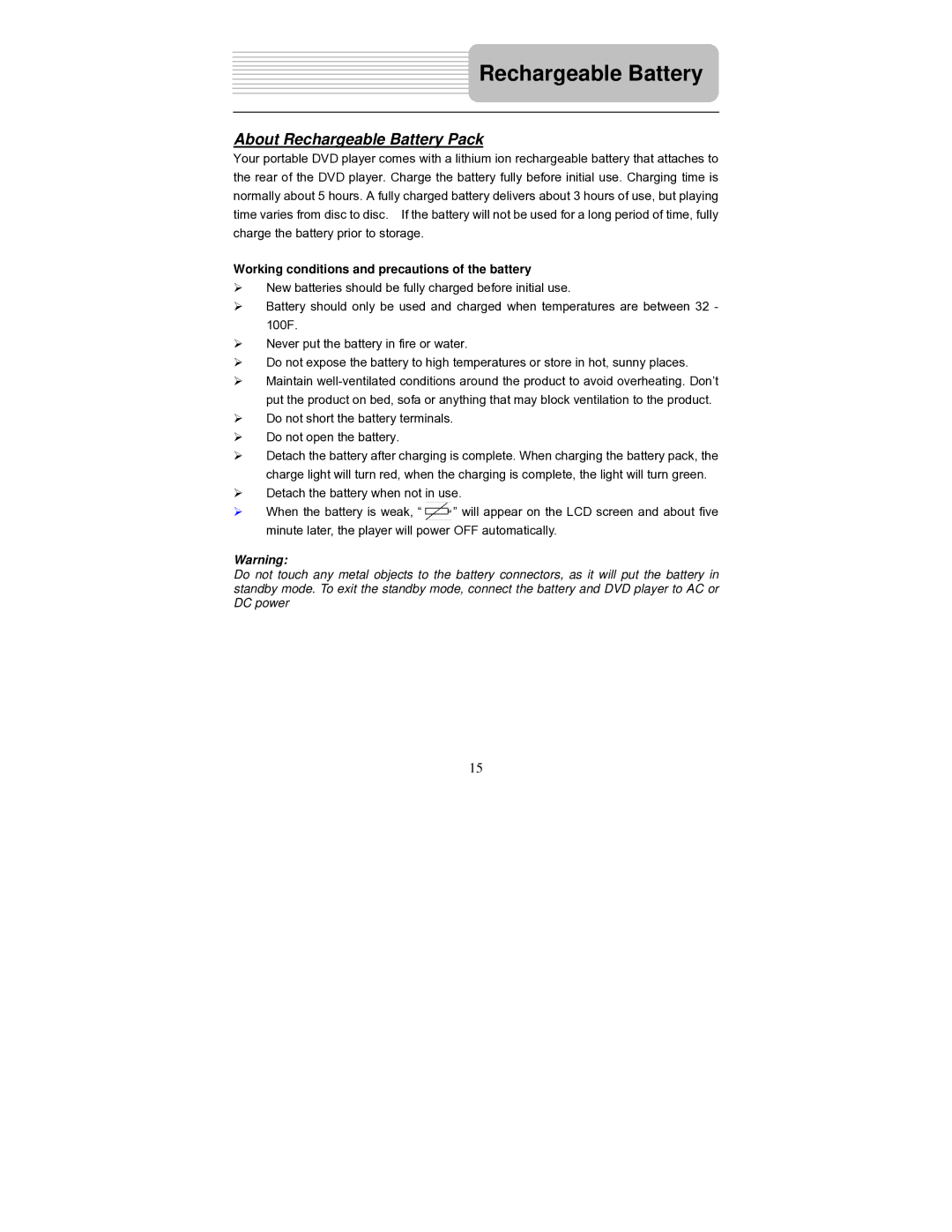 Polaroid PDM-0714 operation manual About Rechargeable Battery Pack 