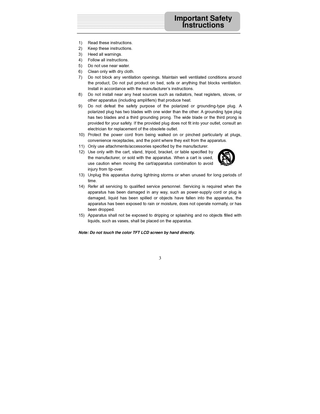 Polaroid PDM-0714 operation manual Important Safety Instructions 