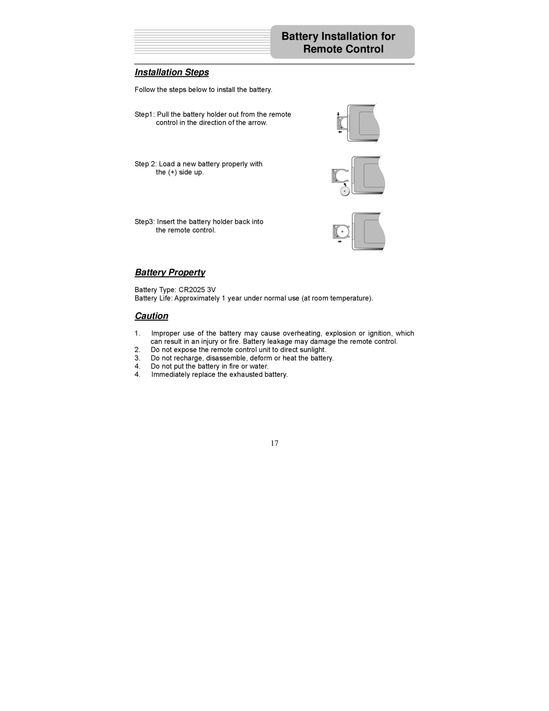 Polaroid PDM-0722 operation manual Installation Steps, Battery Property 