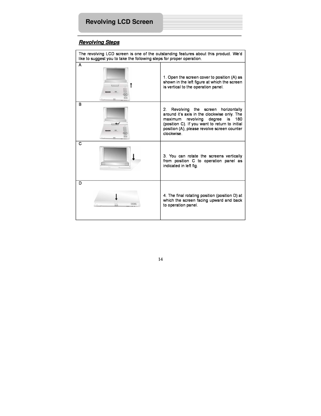 Polaroid PDM-0725 operation manual Revolving LCD Screen, Revolving Steps 