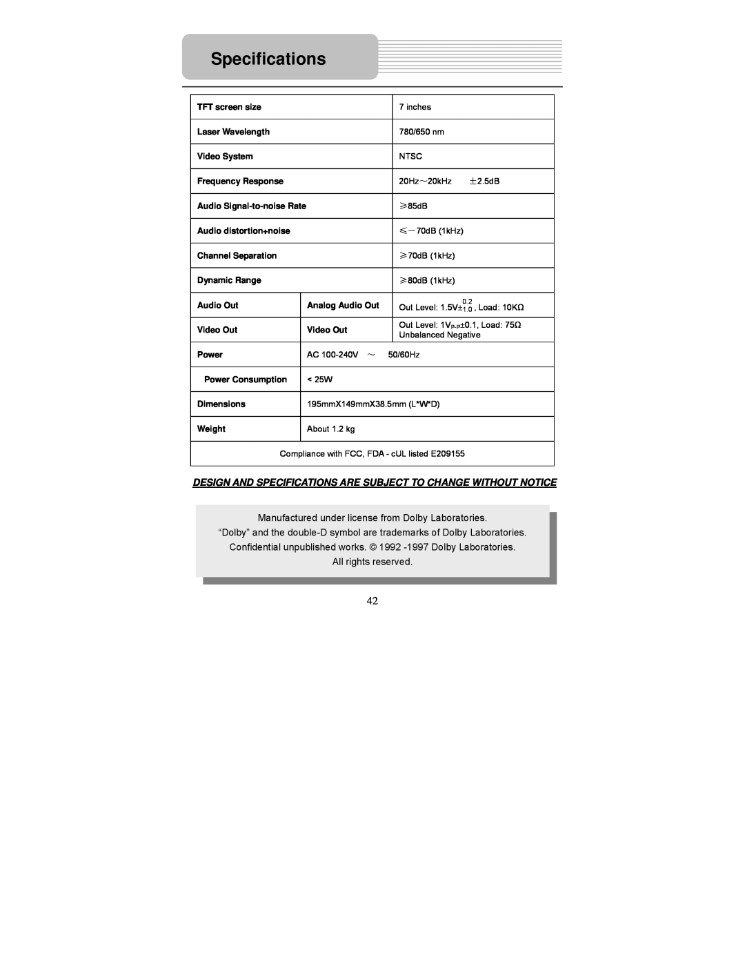Polaroid PDM-0725 operation manual Design And Specifications Are Subject To Change Without Notice 