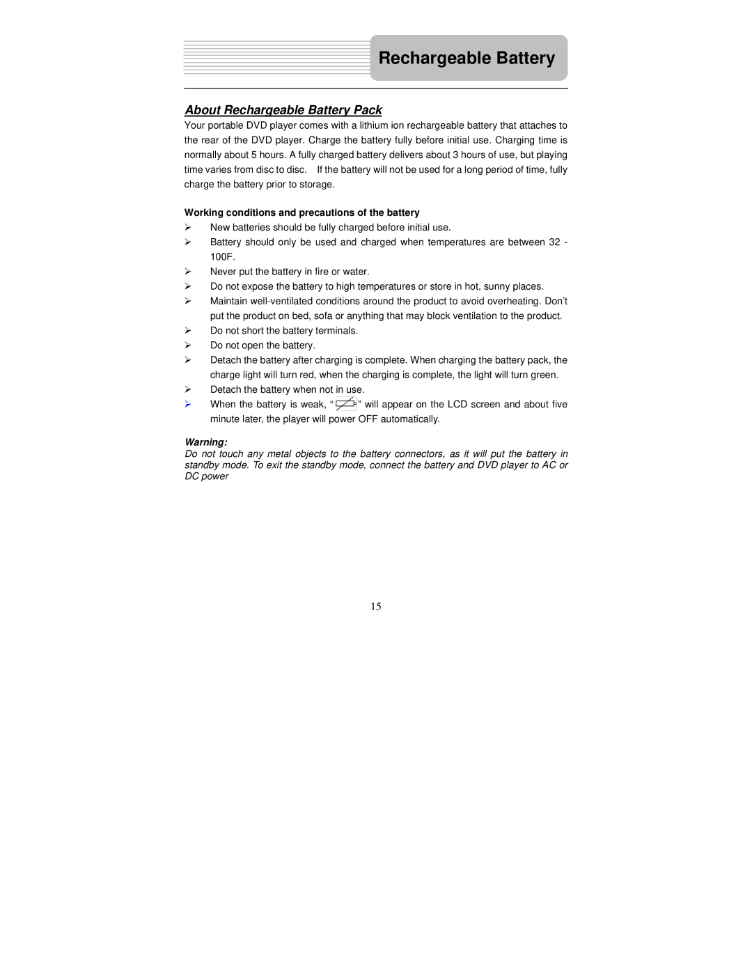 Polaroid PDM-0732 operation manual About Rechargeable Battery Pack 