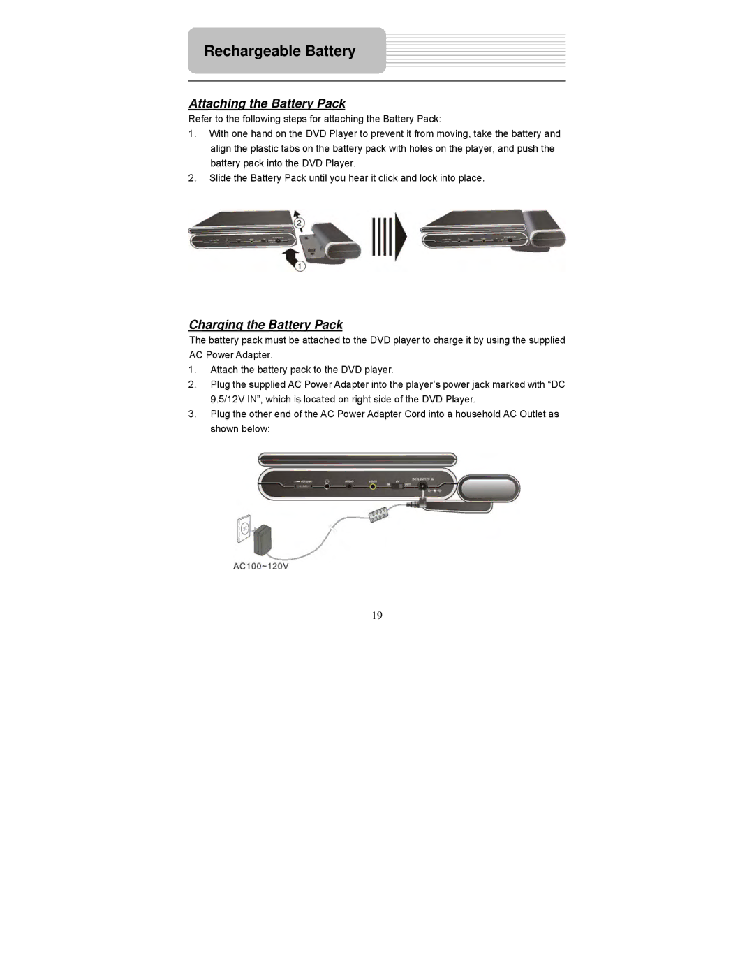 Polaroid PDM-0742 user manual Attaching the Battery Pack, Charging the Battery Pack 