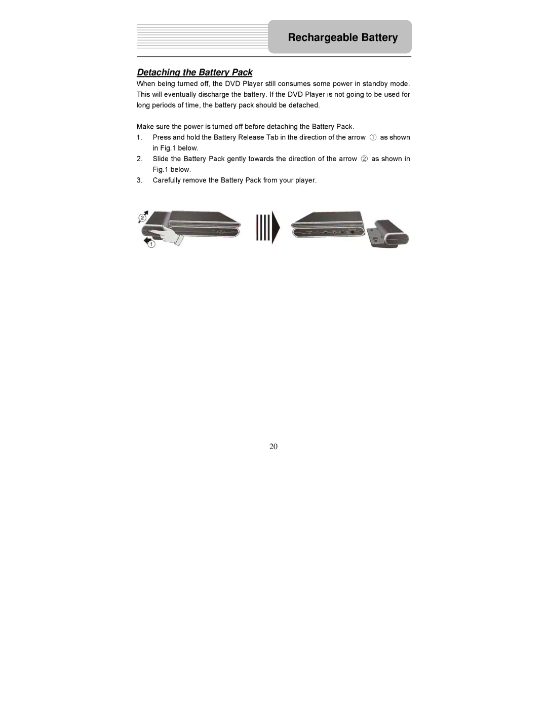 Polaroid PDM-0742 user manual Detaching the Battery Pack 