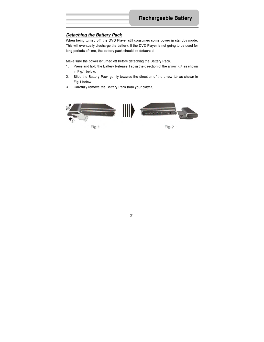 Polaroid PDM-0743 operation manual Detaching the Battery Pack 