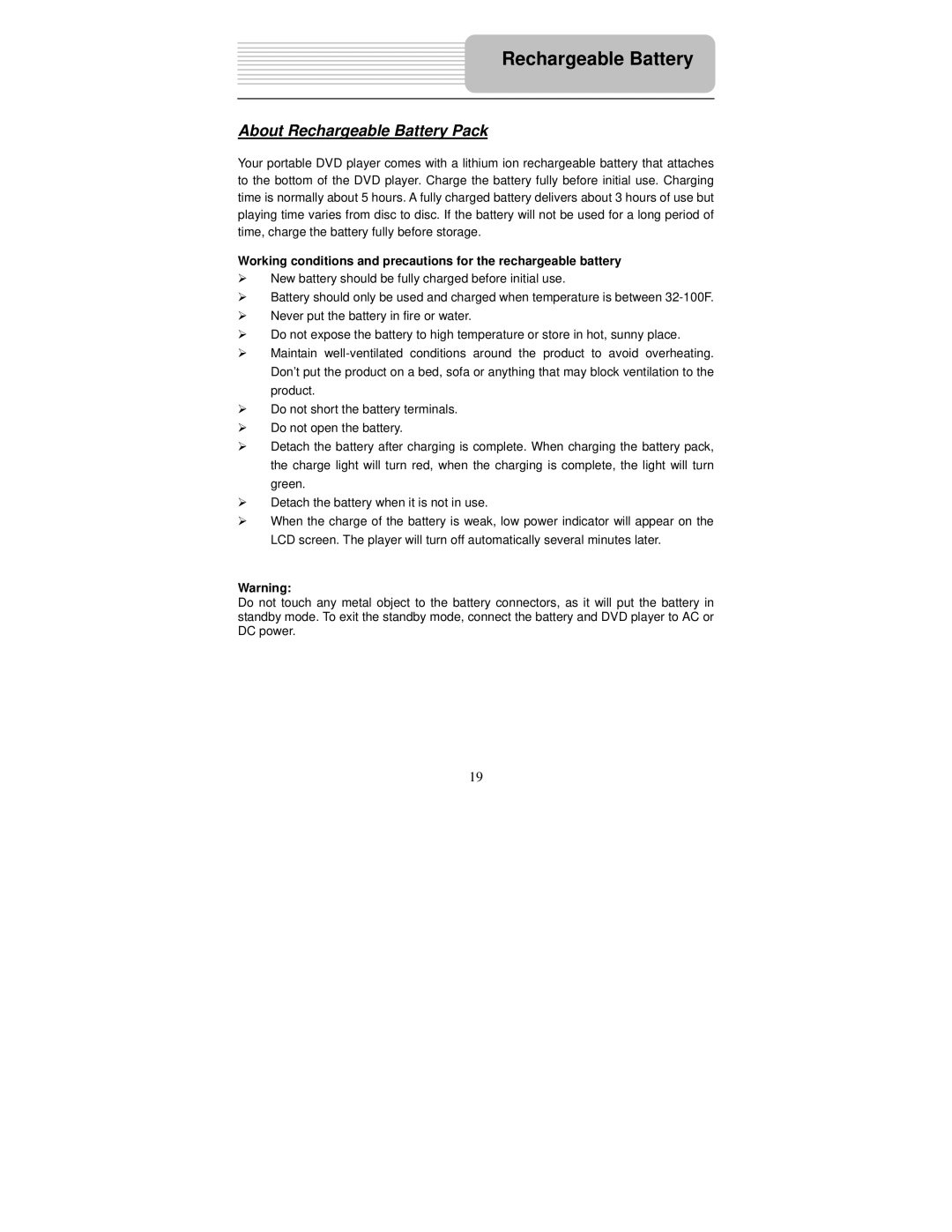 Polaroid PDM-0743LA operation manual About Rechargeable Battery Pack 