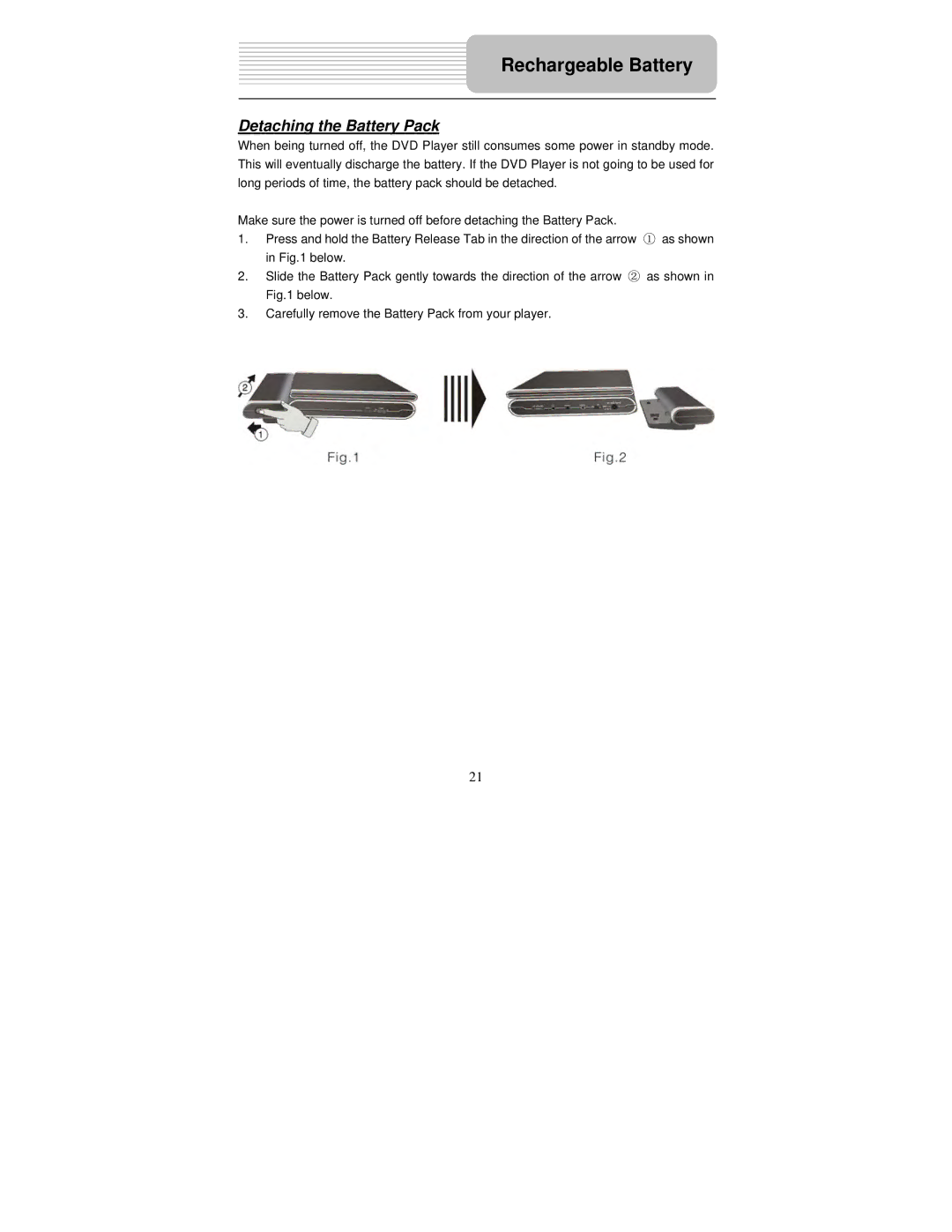 Polaroid PDM-0743LA operation manual Detaching the Battery Pack 