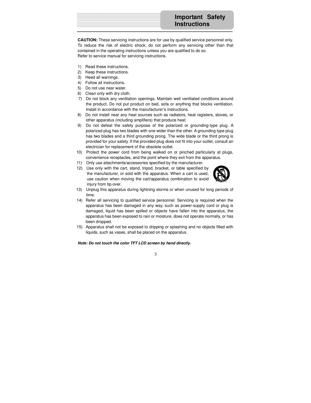 Polaroid PDM-0743M operation manual Important Safety Instructions 