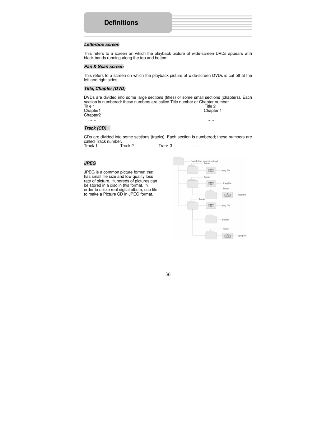 Polaroid PDM-0743M operation manual Definitions, Letterbox screen 