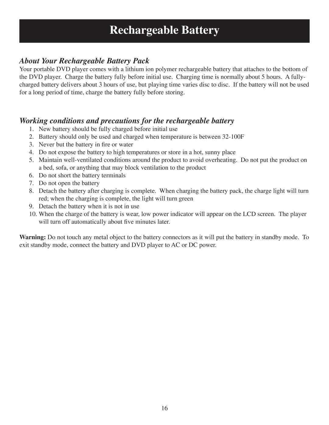 Polaroid PDM-0744M user manual About Your Rechargeable Battery Pack 