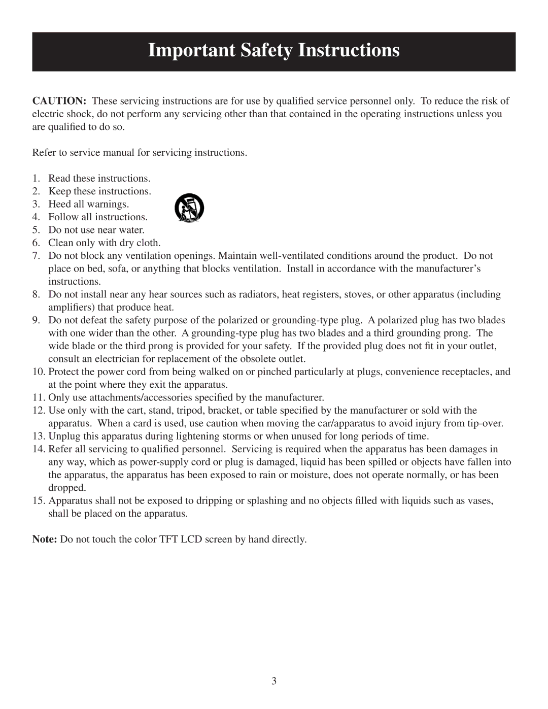 Polaroid PDM-0752 user manual Important Safety Instructions 