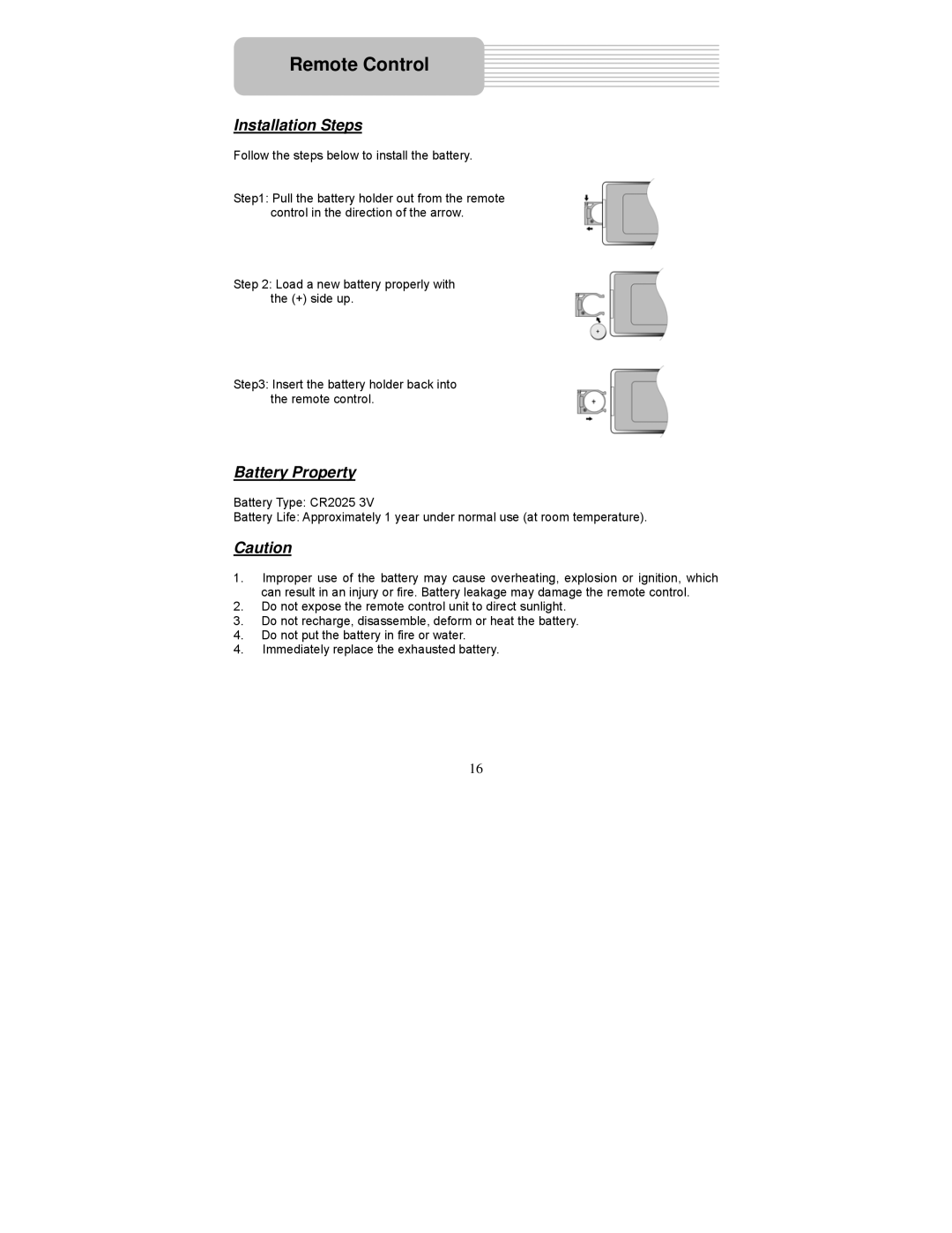 Polaroid PDM-0817 operation manual Installation Steps, Battery Property 