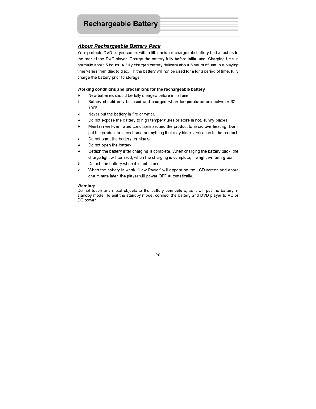 Polaroid PDM-0817 operation manual About Rechargeable Battery Pack 