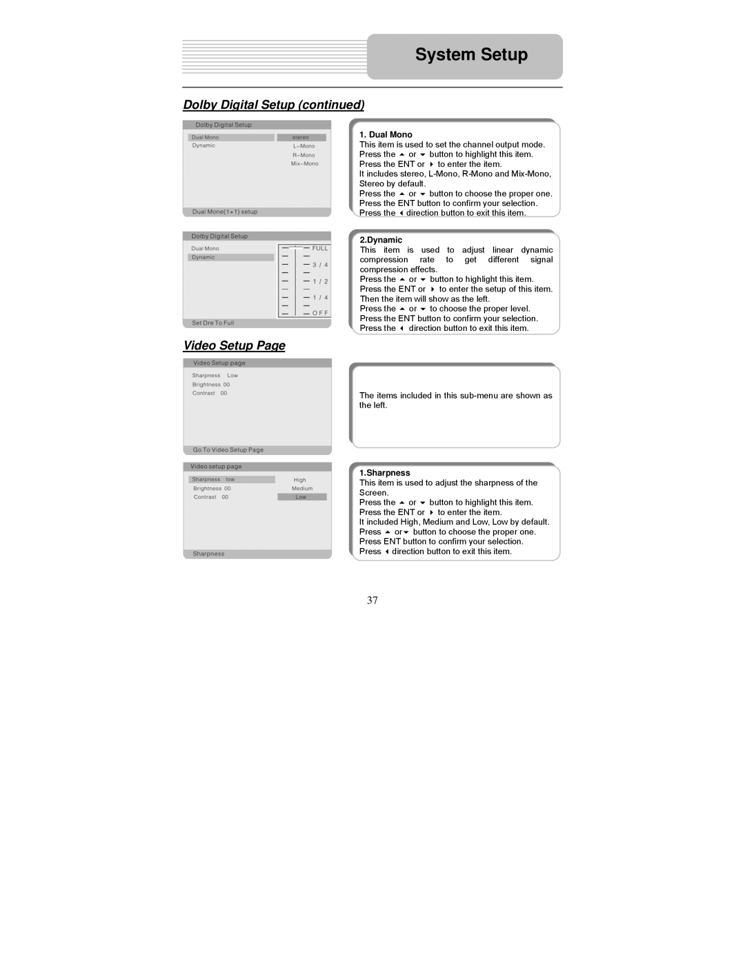 Polaroid PDM-0817 operation manual Video Setup, Dual Mono 