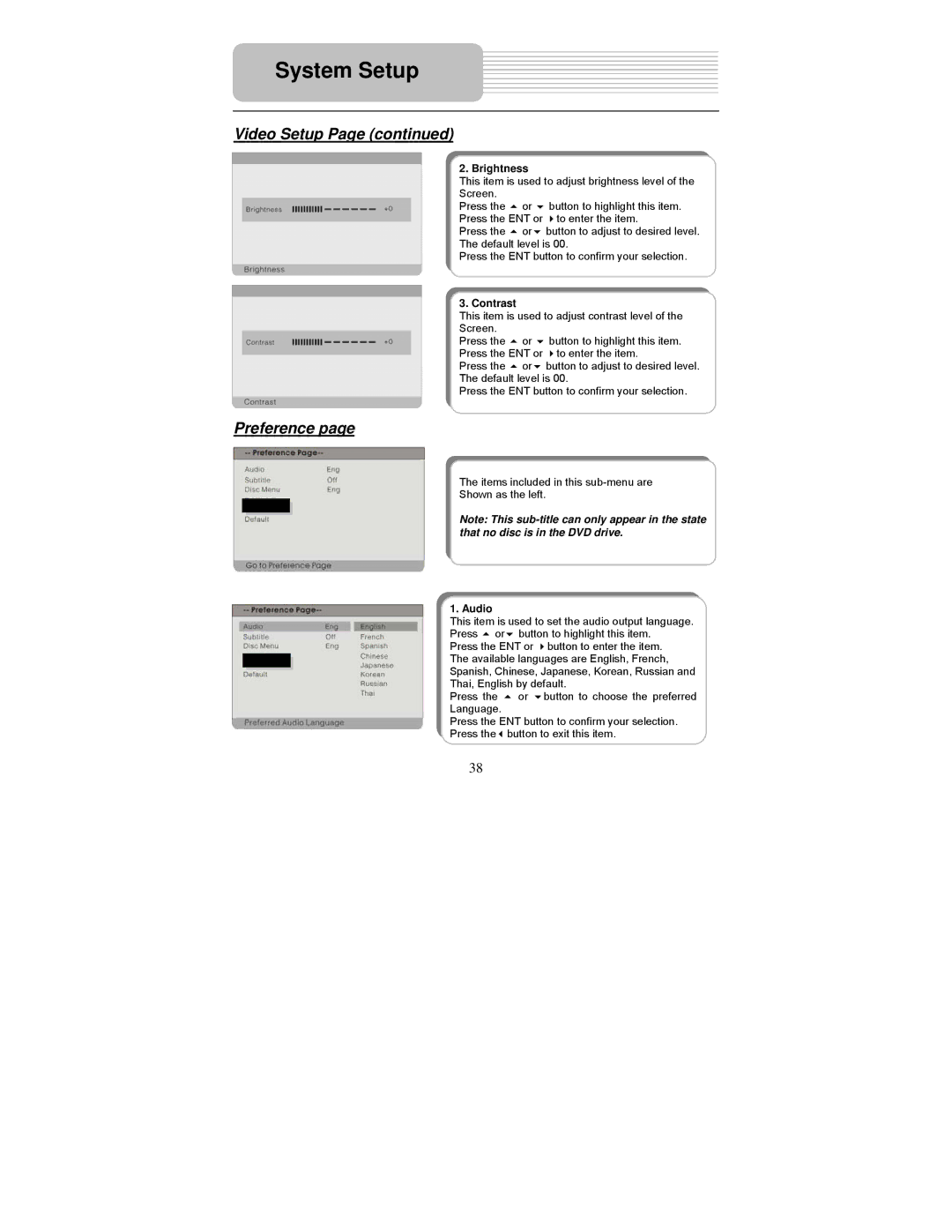 Polaroid PDM-0817 operation manual Preference, Brightness 