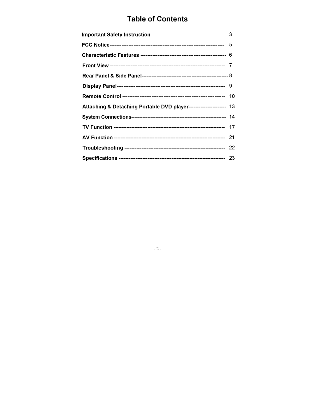 Polaroid PDM-0817 operation manual Table of Contents 