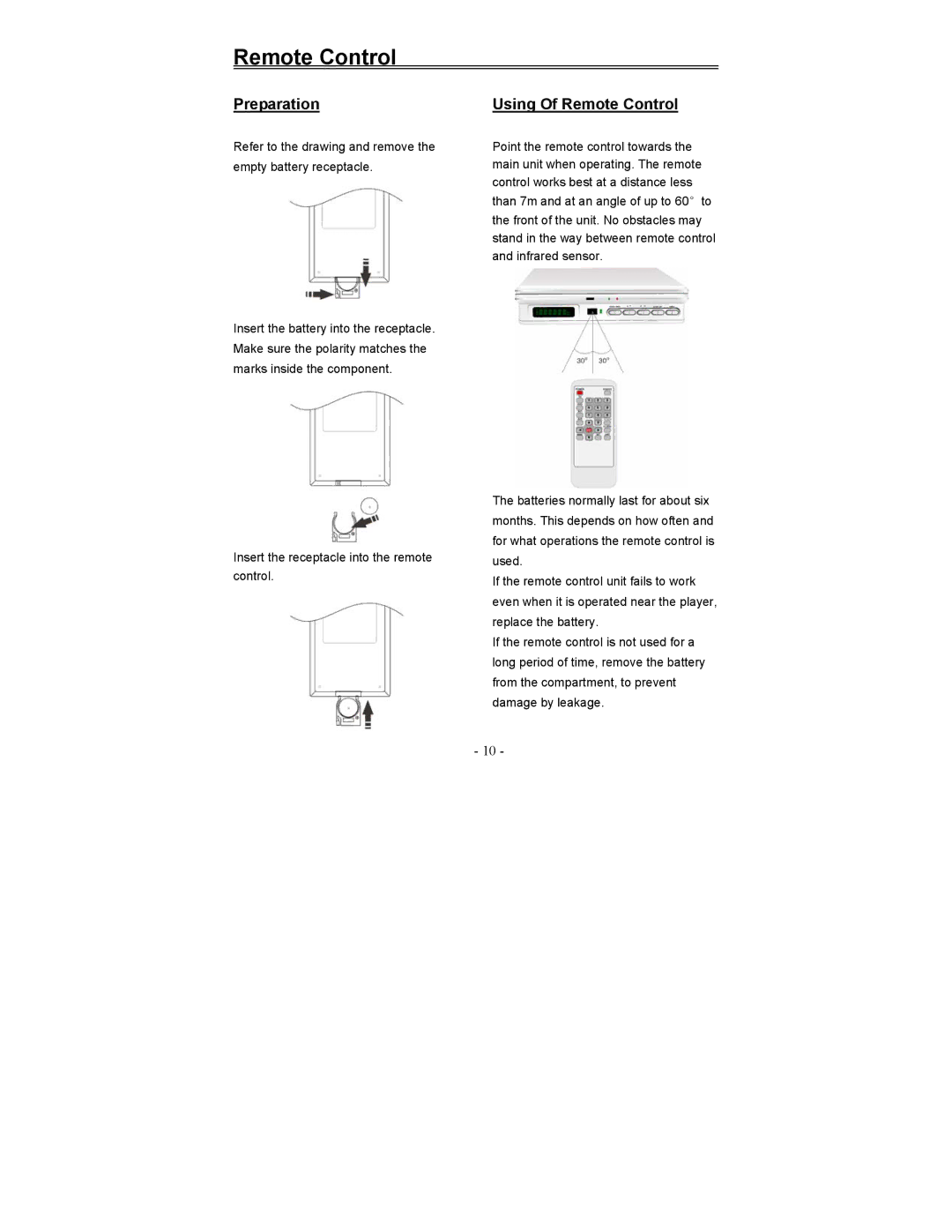 Polaroid PDM-0817 operation manual Preparation, Using Of Remote Control 