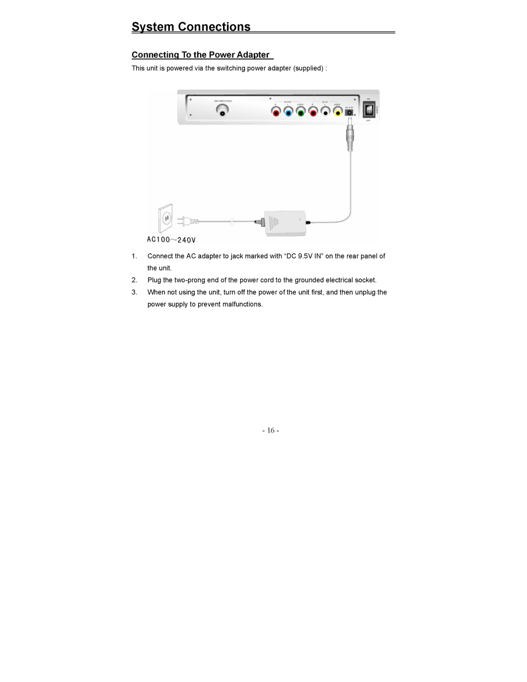 Polaroid PDM-0817 operation manual Connecting To the Power Adapter 