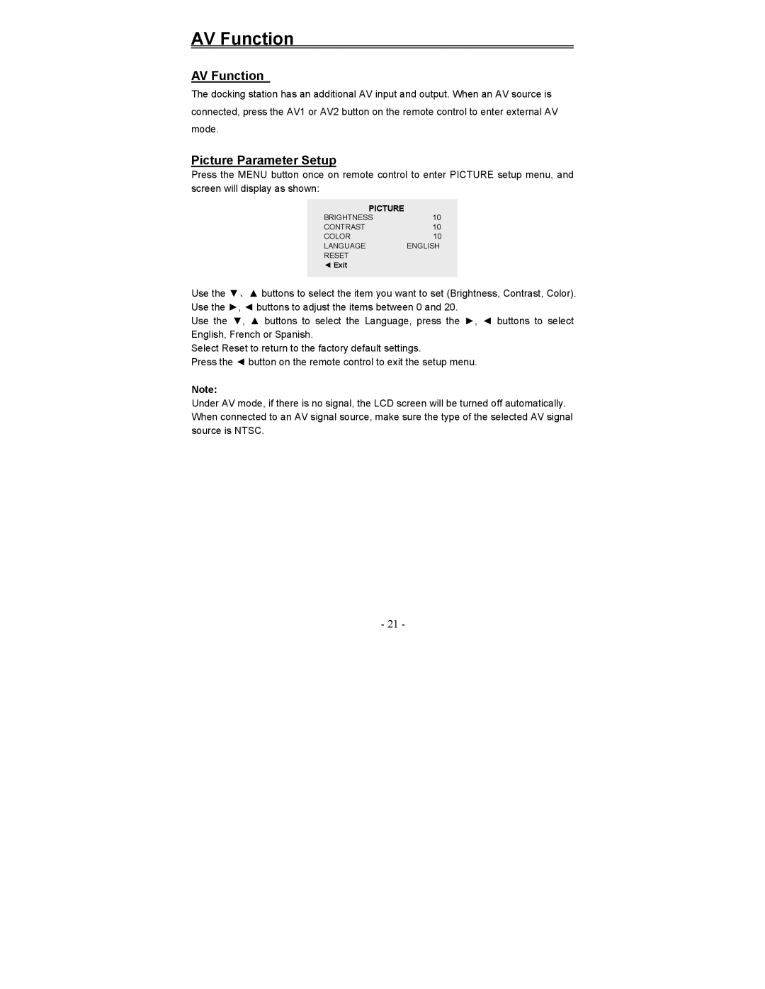 Polaroid PDM-0817 operation manual AV Function 