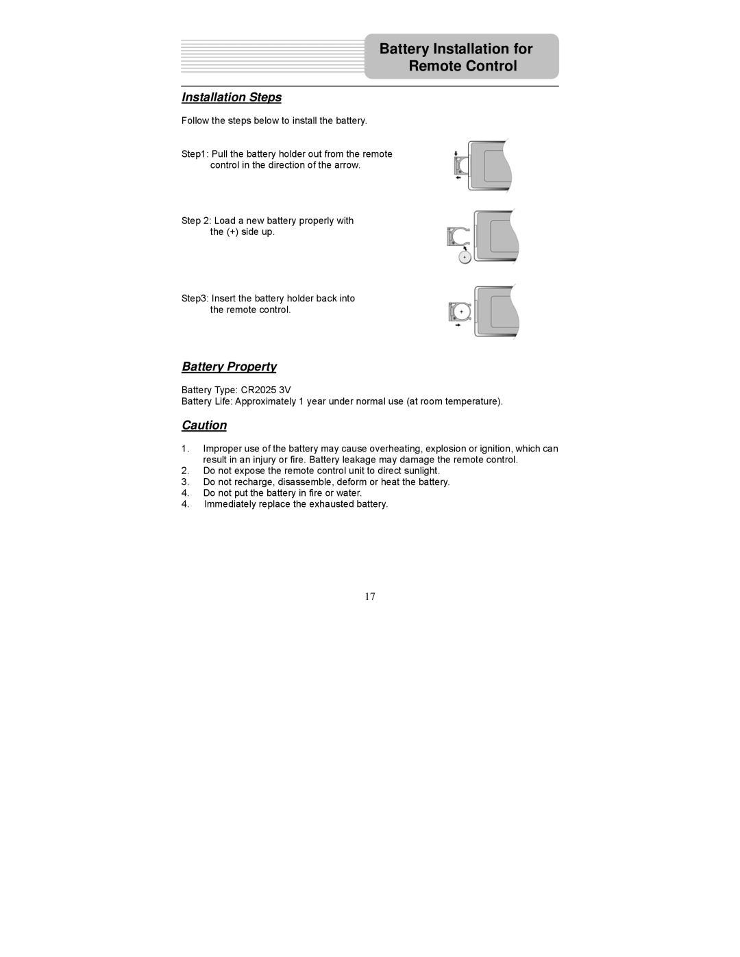 Polaroid PDM-0822BD operation manual Installation Steps, Battery Property 