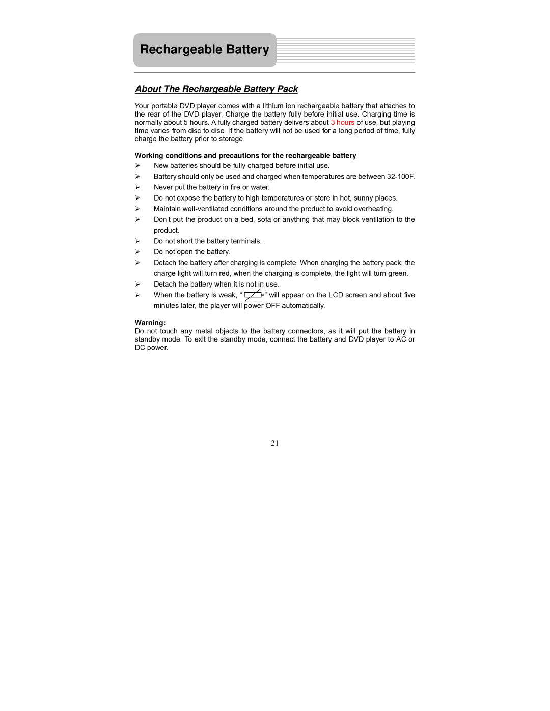 Polaroid PDM-1040 manual About The Rechargeable Battery Pack 