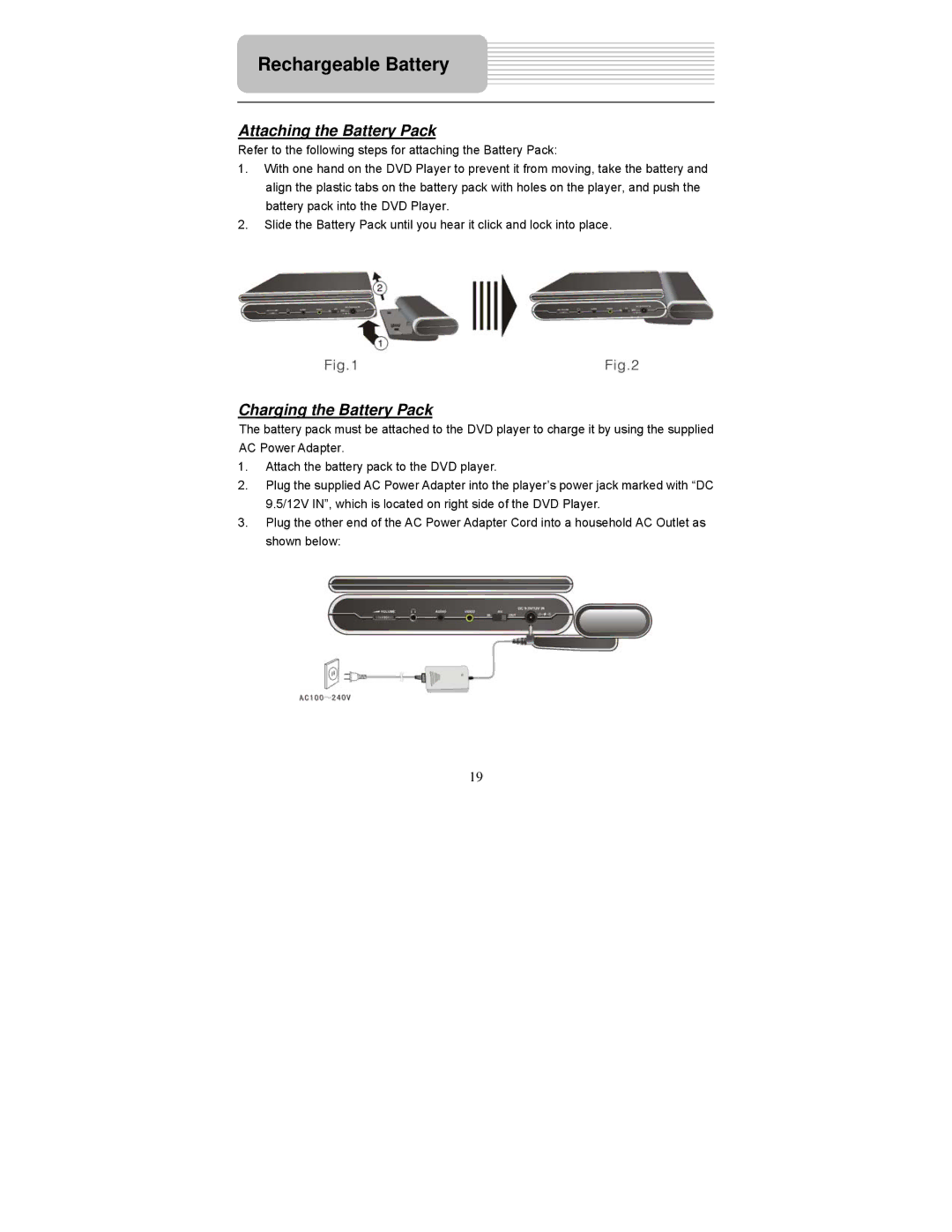 Polaroid PDM-1058 user manual Attaching the Battery Pack, Charging the Battery Pack 