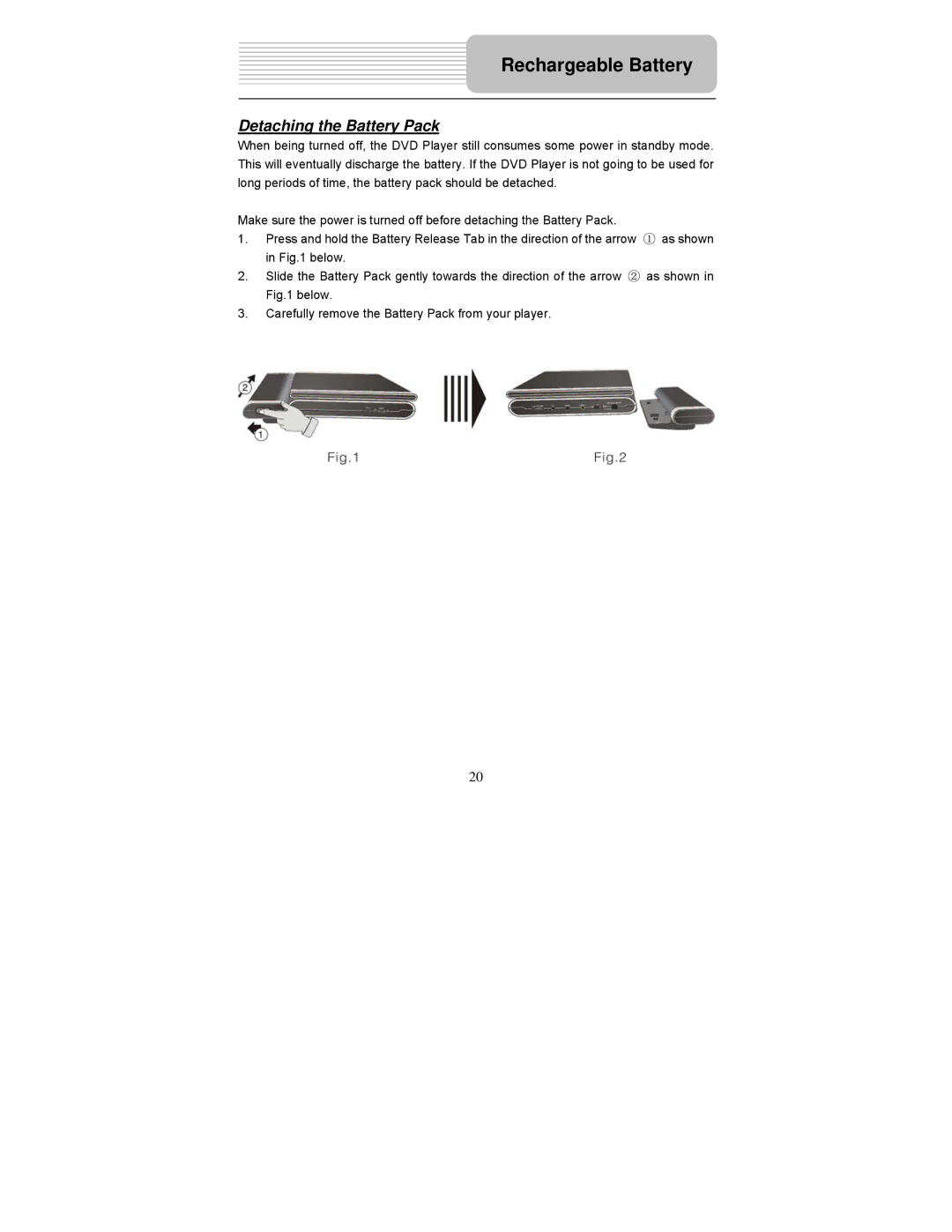 Polaroid PDM-1058 user manual Detaching the Battery Pack 