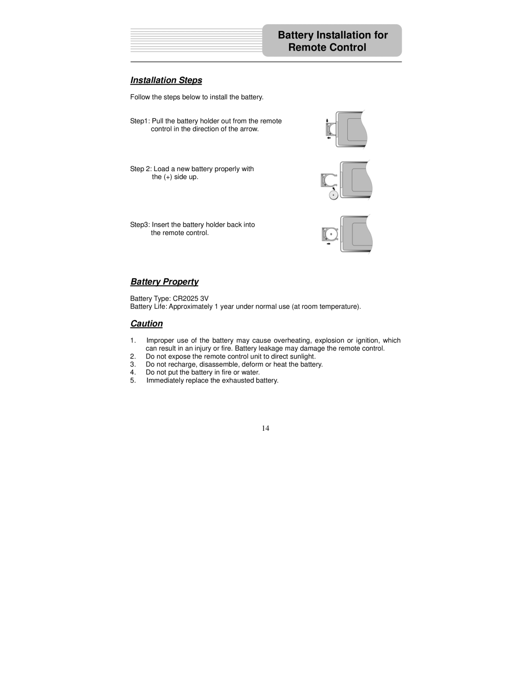 Polaroid PDM-2726M user manual Installation Steps, Battery Property 