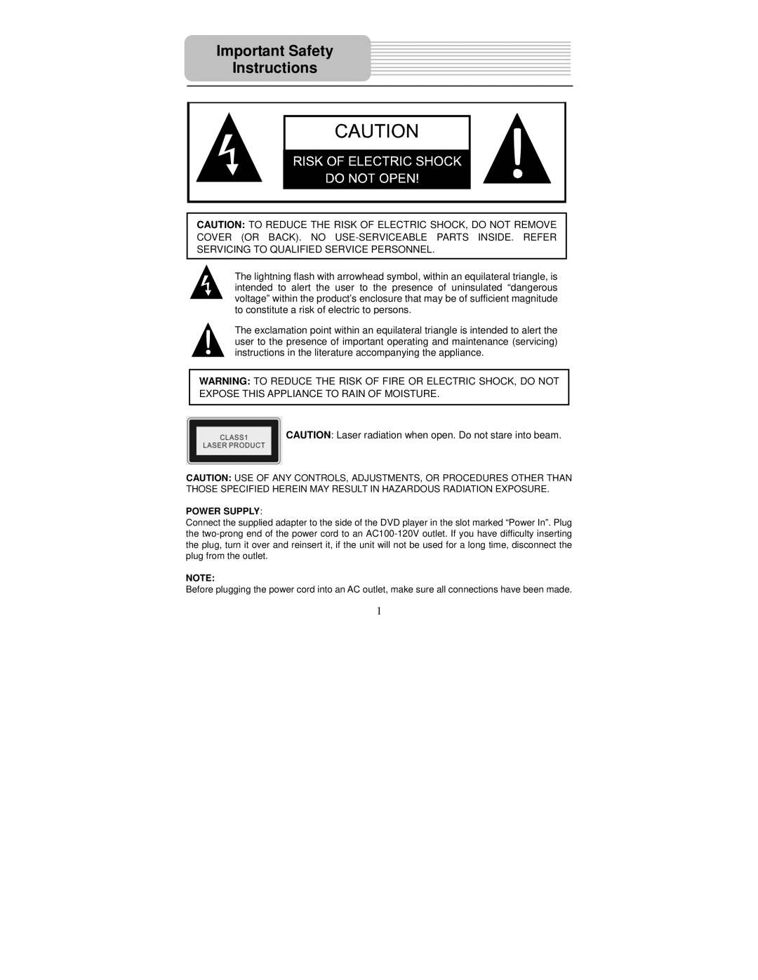 Polaroid PDM-2726M user manual Important Safety Instructions, 20060501 